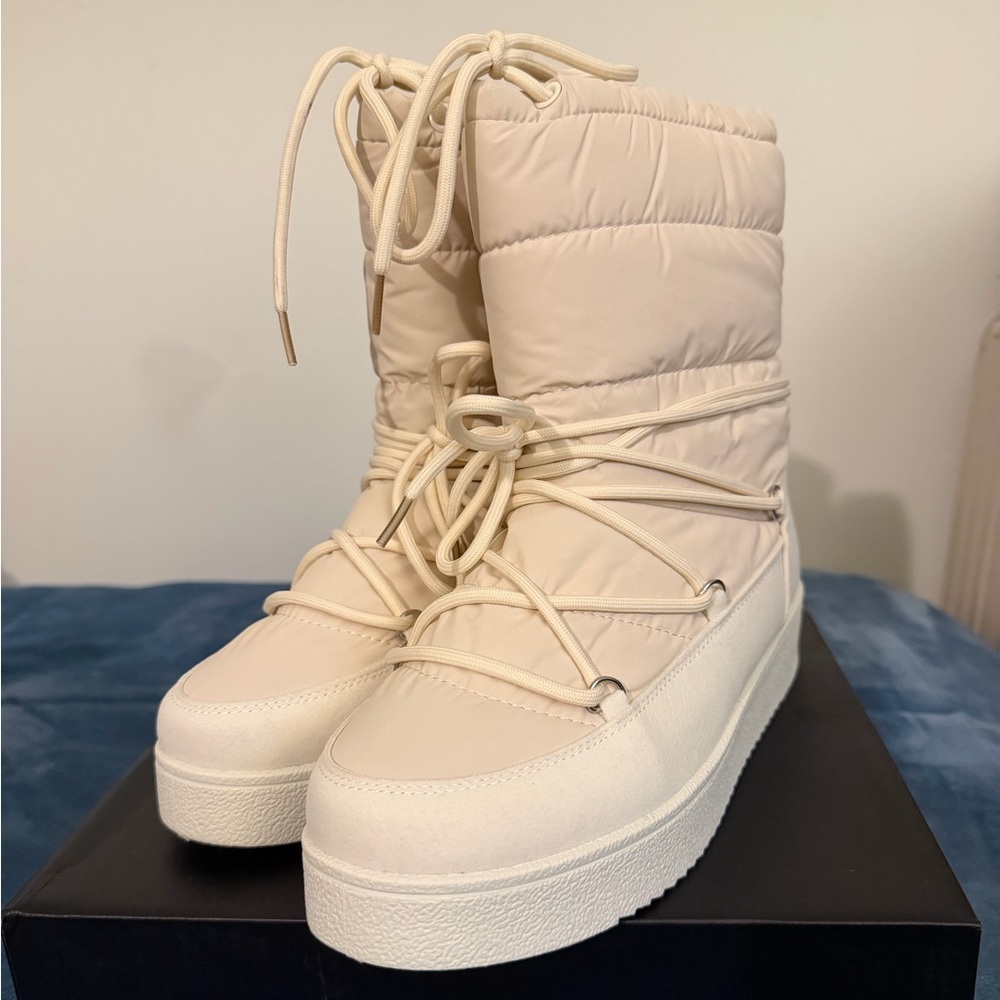 Fashion Nova Cream Winter Boots